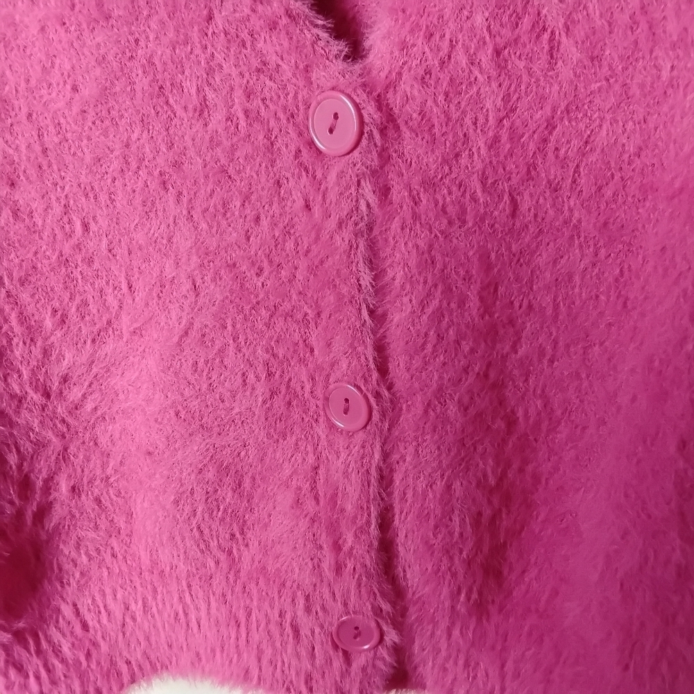 Almost Famous Women's Pink V-Neck Botton Fuzzy Long Sleeve Cardigan Sweater XL - Picture 4 of 7
